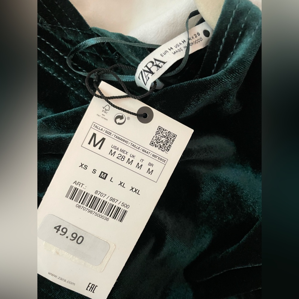 Zara Dark Green Velvet Maxi Midi Dress size M NWT - Picture 9 of 10